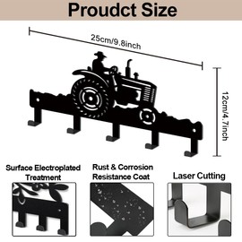 MAYJOYDIY Tractor Farmer Metal Key Hooks 12x25cm Black Wall Mounted Hook Hangers Key Holder for Wall with 5 Hooks Doorway Decorative Hooks for Kitchen Entryway Hallway Doorway Porch
