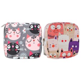 2 Pieces Cat Print Storage Bag, Sanitary Napkin Storage Bag, Large Capacity Storage Bag, Youth Sanitary Napkin Bag, Reusable Storage Bag