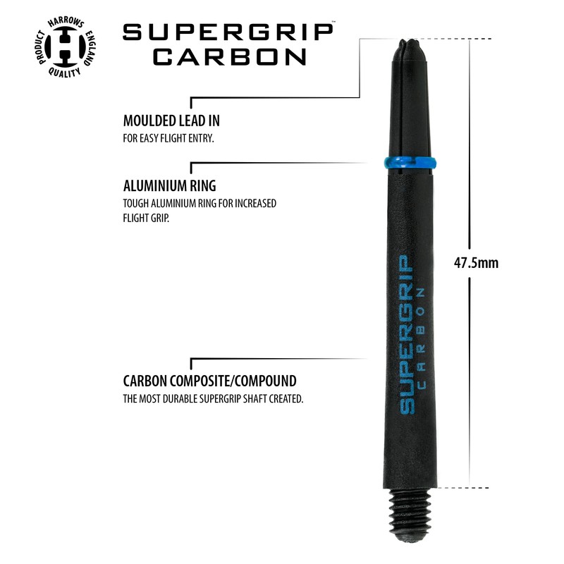 Harrows Supergrip Carbon Aqua Shafts, Increased Aerodynamic Flow, Dart Shafts,