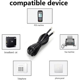 Long Telephone Extension Cord 6 FT, Black, Phone Cable Line Wire with Standard RJ11 Plug, 1 Phone Line Splitter, 1 in-line Coupler and 10 Cable Clips, Compatible for RJ11 Device of Telephone Calling