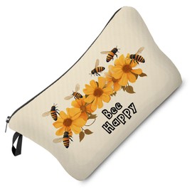 Livel lhood Floral Bee Makeup Bag Bee Happy Small Inspired Organizer Bag Zipper Pouch Floral Bee Cosmetic Bag Present for Women Friends Sisters