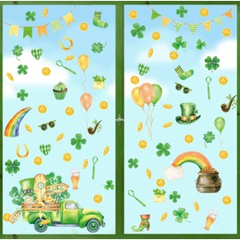 Aryroi St. Patrick's Window Clings, Green Shamrock Window Sticker, Patrick's Day Gnomes Mural Decor, Patricks Gnomes Wall Sticker,Luck Truck Rainbow Top Hat Wall Decal Decoration for Party, Gift