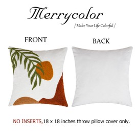 Merrycolor Boho Decorative Throw Pillow Covers 18x18 Tufted Green Decorative Pillows Covers Sun Leaf Mid Century Modern Throw Pillows for Bed Couch Sofa Living Room 1PC
