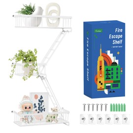 SweetSage Fire Escape Wall Shelf White - Modern New York City Wall Decorative Display Ladder Floating Shelves for Bedroom, Home Décor, Action Figure Display (2.5-Tier)
