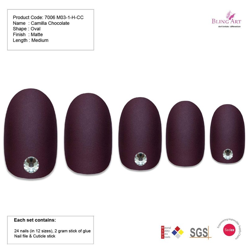 False Nails by Bling Art Brown Matte Oval Medium Fake