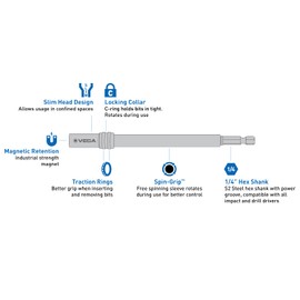 Magnetic Screwdriver Bit Holder (4pk) - Vega Rotating Drill Bit Extension Magnetic Quick Release Bit Holder. 1/4" Hex Locking Bit Holder for Impact Driver