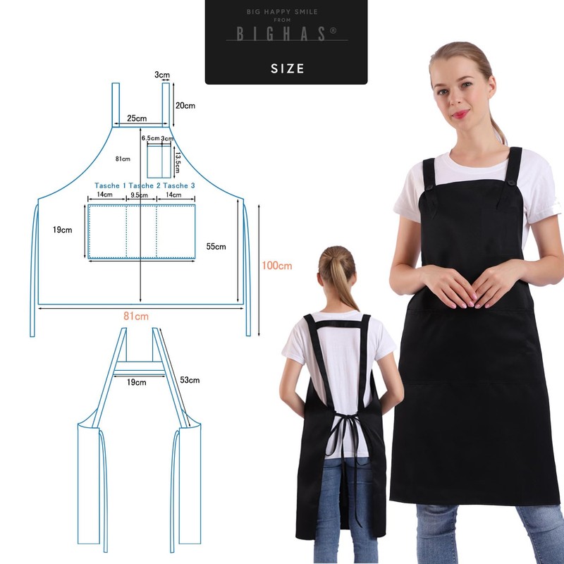 BIGHAS Apron with Pocket for Women Men Adjustable Large Comfortable