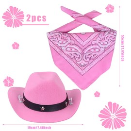 2PCS Classic Pet Cowboy Hat Dog Fashion Western Cowboy Square Scarf Unique Cowboy Style Western Cowboy Pet Theme Birthday Party Clothing Accessories Dog Gift (Pink)