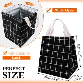 Daixers Lunch Bag Insulated Lunch Box for Women Men,Reusable Adult Lunch Tote Bags for Work or Travel (Black Plaid)