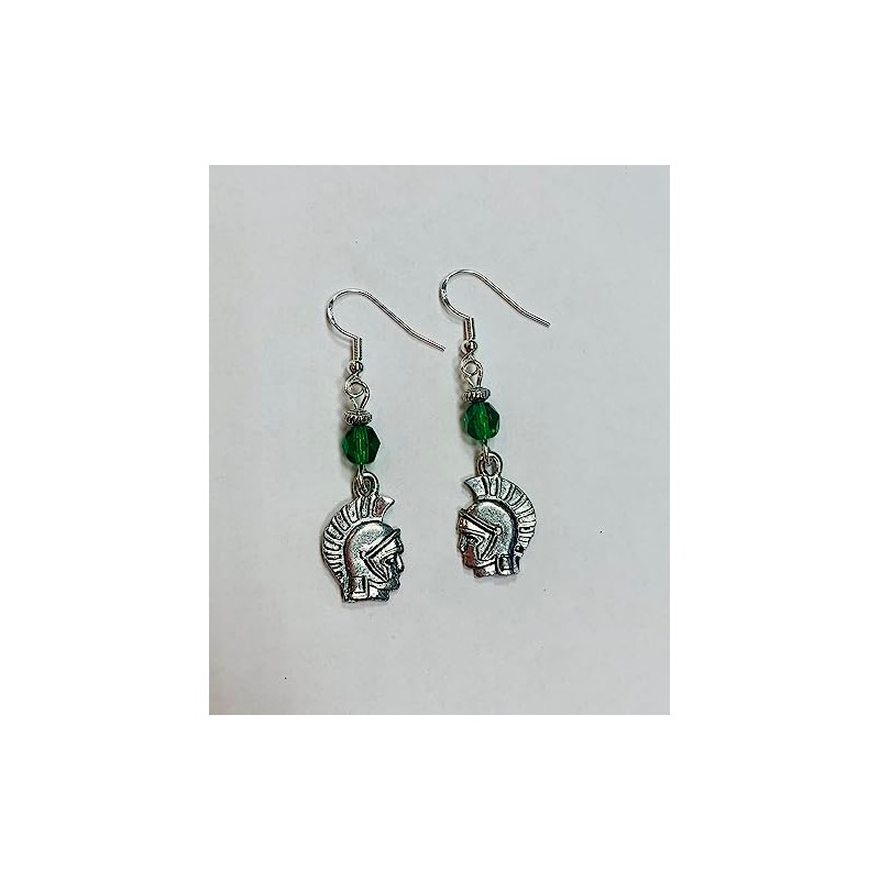 Green crystal Spartan, Gladiator or Trojan Earrings on sterling silver