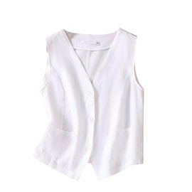 MINTLIMIT Women's Linen Vest Casual Button Down Sleeveless V Neck Blazer Tank Top Lightweight Business Jacket Waistcoat Vest with Pocket
