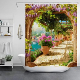 Qucarder Garden Shower Curtain Leaves Flowers Floral Beautiful Scenery Bath Curtain 3D printing Waterproof Shower Curtains for Bathroom Decor with 12 Hooks 72x72 Inch