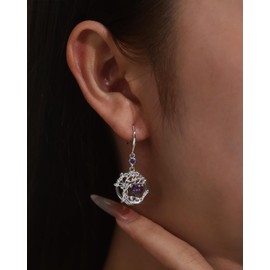 FANCIME Tree of Life Amethyst Earrings, 925 Sterling Silver February Birthstone Earring Fine Jewellery Birthday Gifts for Girls Women