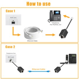 Uvital Phone Jack to Ethernet Adapter, RJ45 Female to Female Inline Adapters with RJ45-Male to RJ11-Male Phone Lines for Landline Telephone, RJ45 to RJ11 Adapter Kit(Black, 2 Pack)