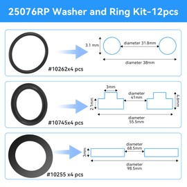 25076RP Washer and Ring Kit (12-Pack) - Replacement O-Ring Rubber Washers for Intex Pool Plunger Valves & 1-1/2in Fittings - Fits Models 10745, 10262, 10255, 11235 - Seals for Pool Hose & Pump