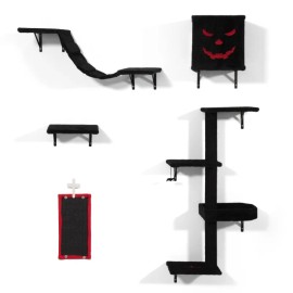 5 PCS Gothic Wall Mounted Cat Furniture, Luxury Cat Wall Furniture Set, Cat Climber, Cat Wall Shelf with Cat Tree, Cat House, CaSize: xl, Color: Black