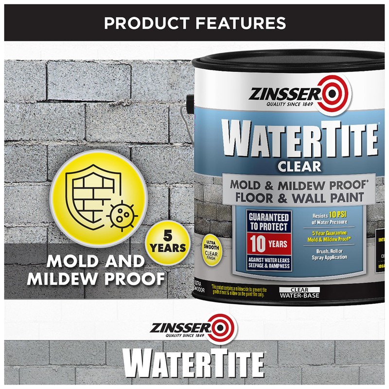 Zinsser 306607 WaterTite Waterproofing Floor and Wall Paint, Gallon, Clear