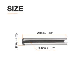 DTGN 2mmx25mm(DXL) Slotted Spring Pin - 20Pack - Good for Home Machine Fastener - 304 Stainless Steel Spring Dowel Tension Roll Pin - Silver