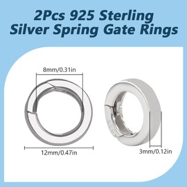 SUNNYCLUE 1 Box 12mm 925 Sterling Silver Spring Gate Ring Round Ring Carabiner Bulk Small Metal Clips Clasps Purses Trigger Snap Hooks Gate O Rings for Jewelry Making Keyrings Bags Diy Crafts Supplies