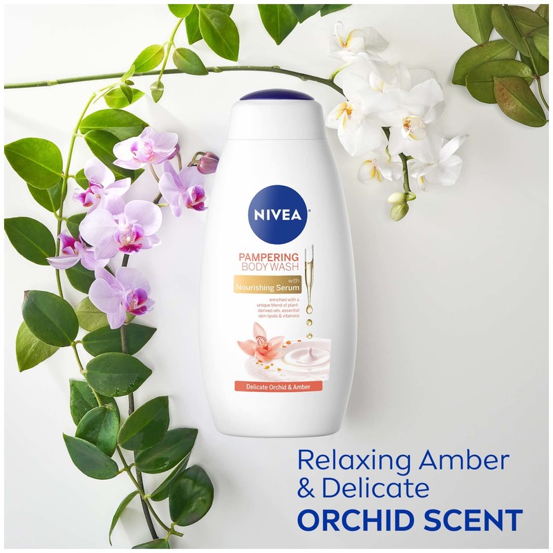 NIVEA Delicate Orchid and Amber Body Wash with Nourishing Serum,