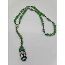 Rosario Jesus Malverde cristal Negro e imagen en tableta de madera hecho a mano