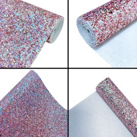 Greatdiy Sparkly Mixed Pink Chunky Glitter Faux Leather Roll 12 x 52 inch Shiny Summer Synthetic Leatherette Fabric for Bows Crafts (Mixed Pink)