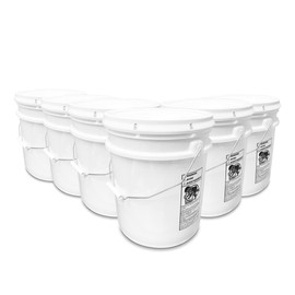 ATERET 5 Gallon White Bucket & Lid - Durable 90 Mil All Purpose Pail - Food Grade - BPA Free Plastic - Made in USA (6 Pack)