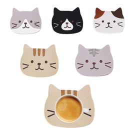 5PCS Cute Cat Coasters Reusable Washable Non-Slip Beverage Mats For Coffee Cups Tea Cups Beverage Cups Wine Protection Suitable For Office Desks Coffee Tables Restaurants Decoration