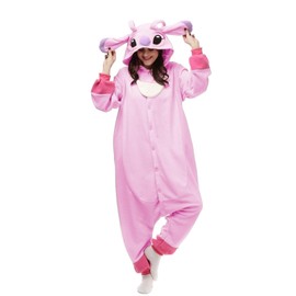 SEEKHINE Adult Cosplay Costume Animal Onesie Unisex Novelty One-Piece Pajamas Sleepwear for Men Women (US, Alpha, Small, Regular, Regular, Pink Alien Dog)