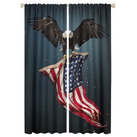 Cortina de bandera estadounidense, águila calva con diseño de águila americana, diseño del Día de la Independencia y el Día de la Independencia, cortinas opacas con bolsillo para ventana para sala de estar, recámara, decoración de 42 x 63