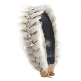 TOECWEGR Wide Messy Braided Headband with Teeth Synthetic Braided Headband Twisted Braid Fishtail with Crystal Embellishments Accessories for Girl and Women