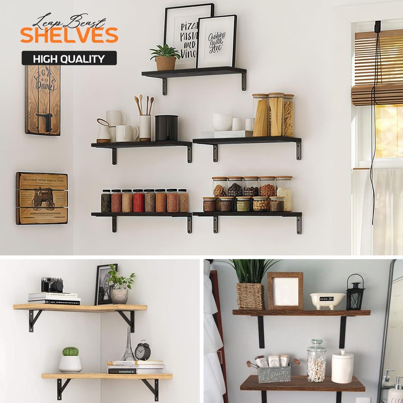 LeapBeast Set of 4 Wall Shelves, Wooden Wall Shelves, Wooden