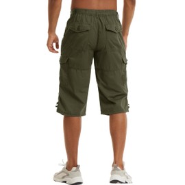 TACVASEN Men's Camping Shorts Cargo Work Shorts Below Knee Shorts Baggy Shorts Relaxed Fit Summer Shorts Long Shorts 3/4 Pants Capri Pants Green