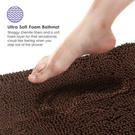 Tafts Bathroom Rugs, Extra-Thick Memory Foam Bath Mat, Ultra-Soft Chenille Microfiber, Highly Absorbent, Machine Washable, Shaggy Bath Mats for Bathroom, Non-Slip (21x32 + 20x22, 2pcs) Brown