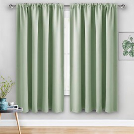 JIUZHEN Blackout Curtains for Bedroom - Thermal Insulated Room Darkening Noise Reducing, 70 x 63 Inch Length Curtains for Living Room, Set of 2 Panels with Tiebacks,Light Green