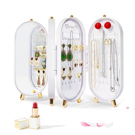 CANITORON Earring Organizer, 4-Layer Foldable Earring Holder, Small Jewelry Organizer, Jewelry Holder for Earring Stud Earrings Necklace, Jewelry Travel Organizer-White.