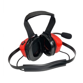PROMAXPOWER [Red] Dual-Muff Noise Reduction Heavy-Duty Headset with Noise-Cancelling Boom Mic and PTT Button for Two-Way Radios (5-Pin Mini XLR Connection)