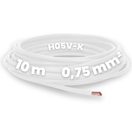 Kalitec 10 m H05V-K 0.75 mm² White Wiring Cable, Flexible Wire Cable, PVC Single Wire, 0.75 mm² Wire, Fine-Strand Wire, Single Wire, Switch Wire, Flame Retardant