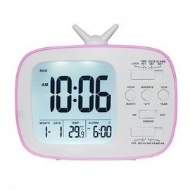 YHFITN Alarm Clock for Kids Bedroom, LCD Digital Clock for Students, Smart Light-Sensing Bedside Clock with Calendar, Snooze, Temperature, and LED Backlight, Ideal for Birthday/Kid's Gift (Pink)