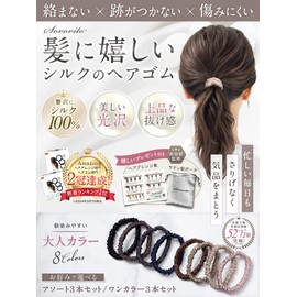 Silk Hair Rubber Scrunchie Supervised by Hairdresser [Storage Pouch and Hair Arrangement Collection] Adult Color 100% Silk Set of 3 Sorito (B)
