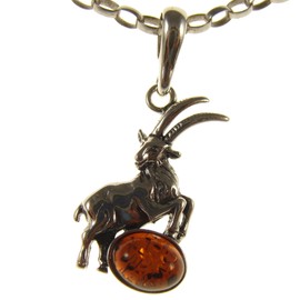 Baltic amber and sterling silver 925 cognac goat pendant (no chain)