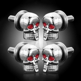 Pack of 4 3D Skeleton Motorcycle License Plate Screw Fixings, Stylish Screws, Easy Installation, Fits All Models with Unique Skull Design (Silver)