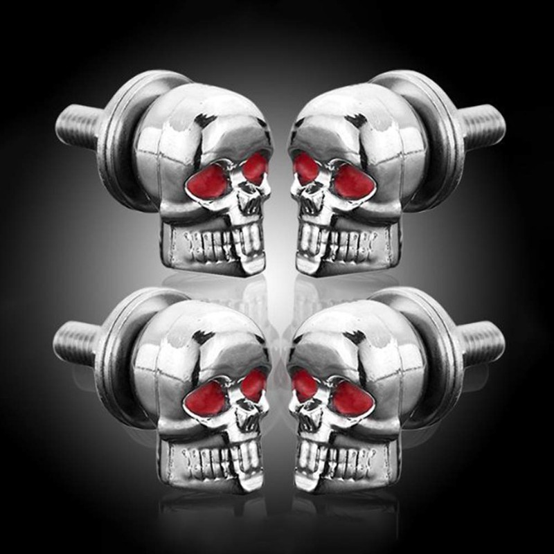 Pack of 4 3D Skeleton Motorcycle License Plate Screw Fixings,