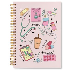 VIIJJUE Nurse Notebook, Nursing Notebook, Nurse Gifts for Women, Nurse Appreciation Gifts, Gift for Nurses, Nurse Supplies, Pink Nurse Hardcover Spiral Journal Notebook 5.5x8.3 Inch