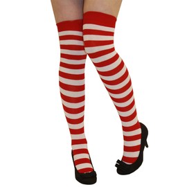 Crazy Chick New Ladies Girls Stripe Stripy Striped Over The Knee Thigh High Long Socks Assorted Colours UK Size 4-6 (Red White)