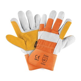 Truper GU-215, Guantes de carnaza y loneta, con refuerzo, unitalla