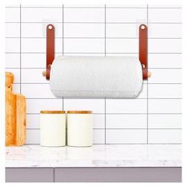 Wooden-Leather Paper Towel Holders for Kitchen, Magnetic Paper Towel Holder, Kitchen Towel Holder, Paper Towel Holders,Paper Towels, Cabinet No Drilling (Oil-Wated Bourbon Brown)