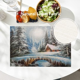 Batmerry Christmas Blue Decorative Placemats, Beautiful Winter Painting Woven Burlap Modern Placemats for Dining Table Kitchen Table Round Table Farmhouse Wedding Decor Indoor Set of 4