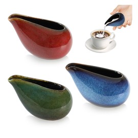 3 Pieces 3 Oz/100 ML Small Creamer Pitcher, Glaze Colored Gravy Boat with Spout, Coffee Milk Pitcher Dispenser for Sauce Tea Jam Salad Dressing Container (Red, Blue and Green)