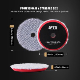 SPTA Wool Polishing Pad, 2Pcs 6''(150mm) Coarse Wool Cutting Pad, Coarse Wool Pad BlueWool Buffing Pads Set with Hook and Loop for Heavy Cut for Car Polisher, Buffing and Polishing